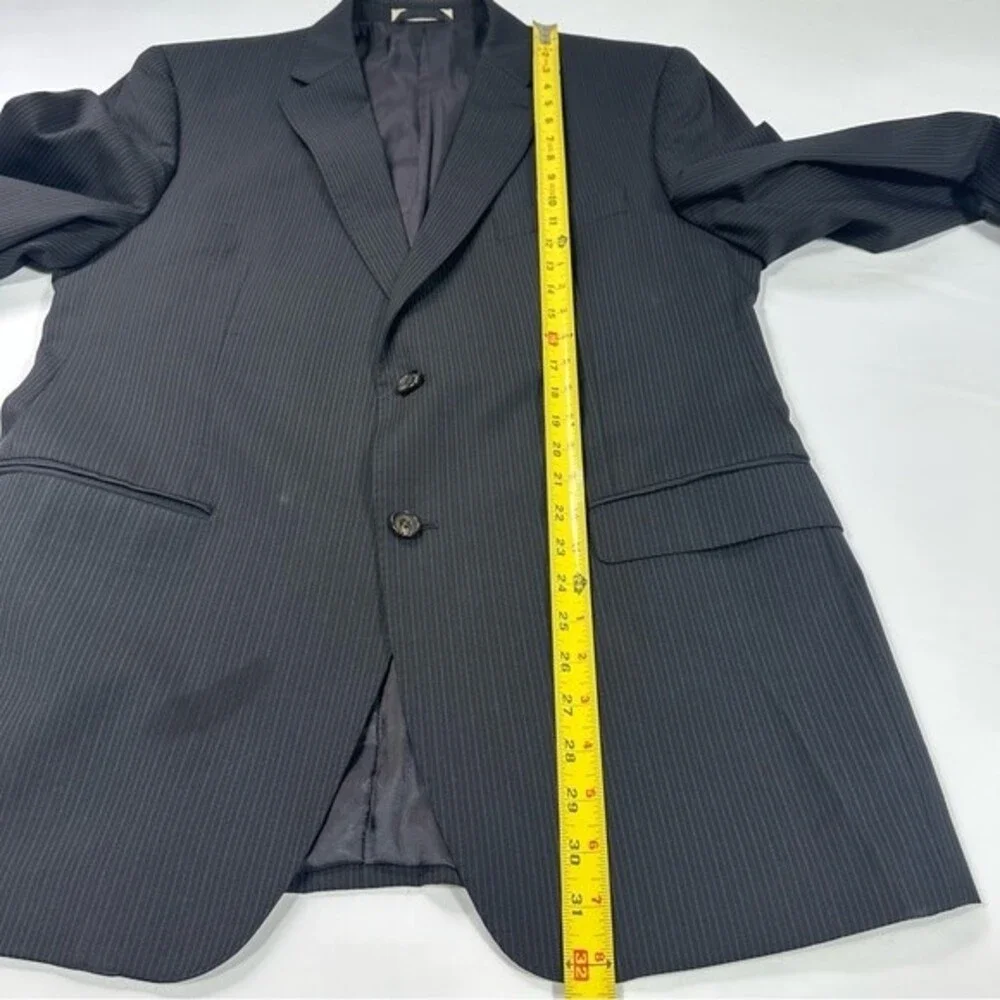 Lauren Ralph Lauren Mens Suit Size 44R 100% Wool Black Striped Jacket Blazer
